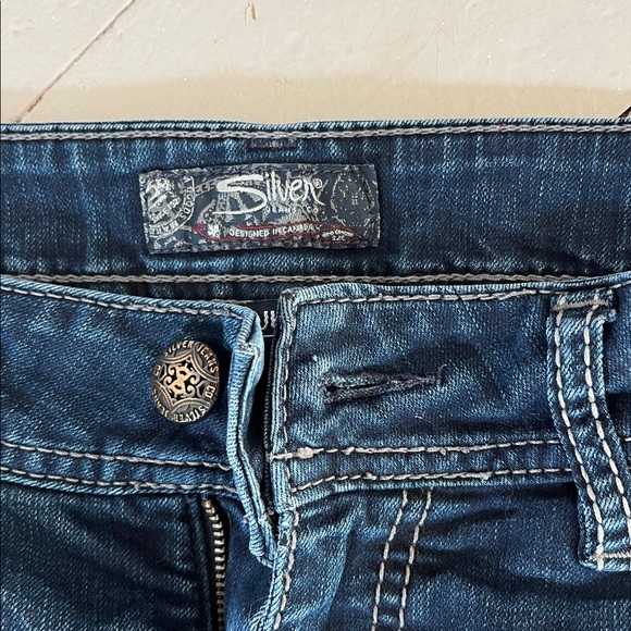 Dark Blue Silver Flared Jeans - Picture 2 of 4